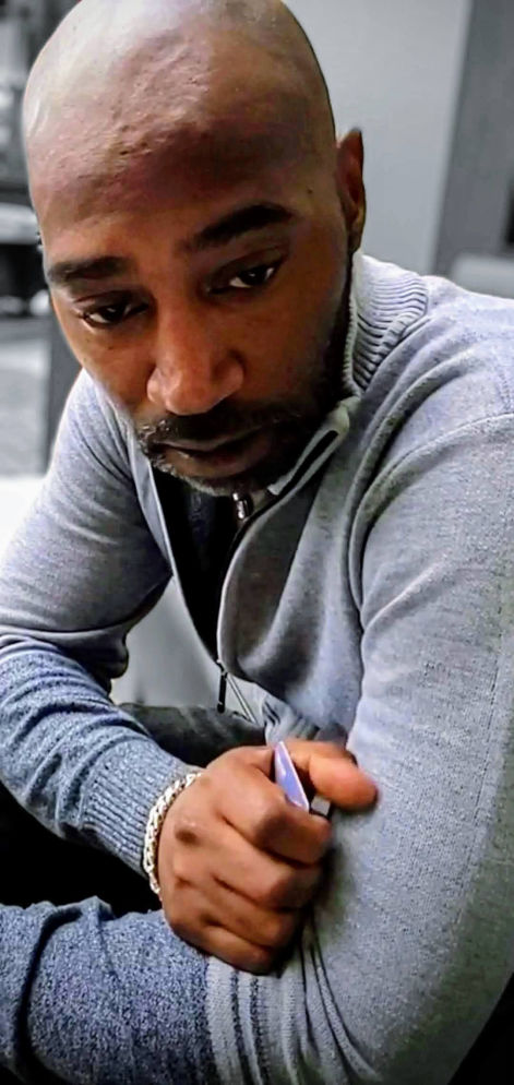 Terence "Drama" Cook in deep thought, planning the upcoming Redemption and Restitution albums.